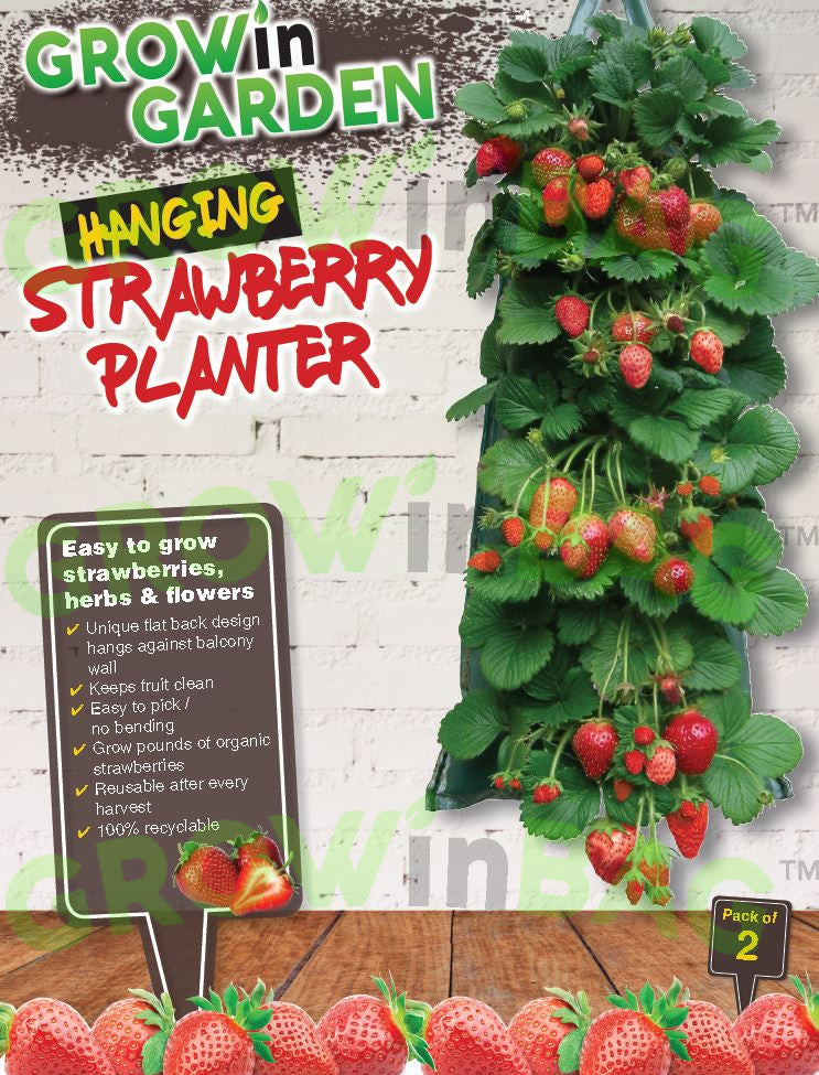 thumbnail image 2 of Raindrops Hanging Strawberry Planter 6 Holes Strawberry Upside Down Plastic Grow Bags Handles Pockets Foldable Planting Container Tomato Herb Green 2 of 11